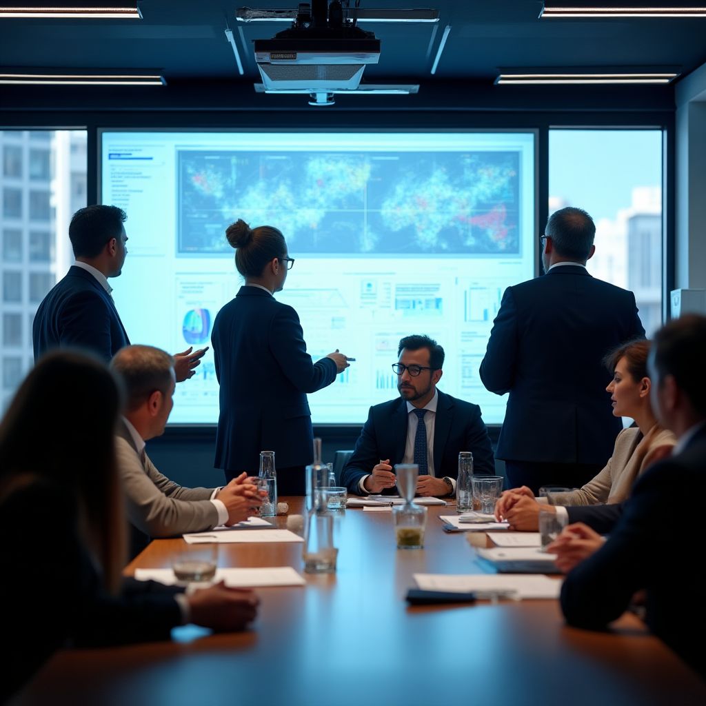 Equipo de FinancePro en reunión estratégica