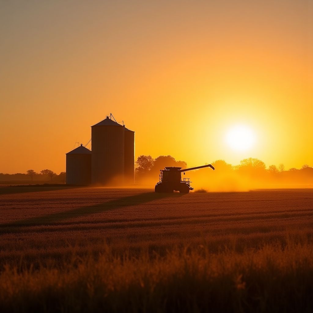 Campo agrícola con maquinaria moderna en la pampa argentina