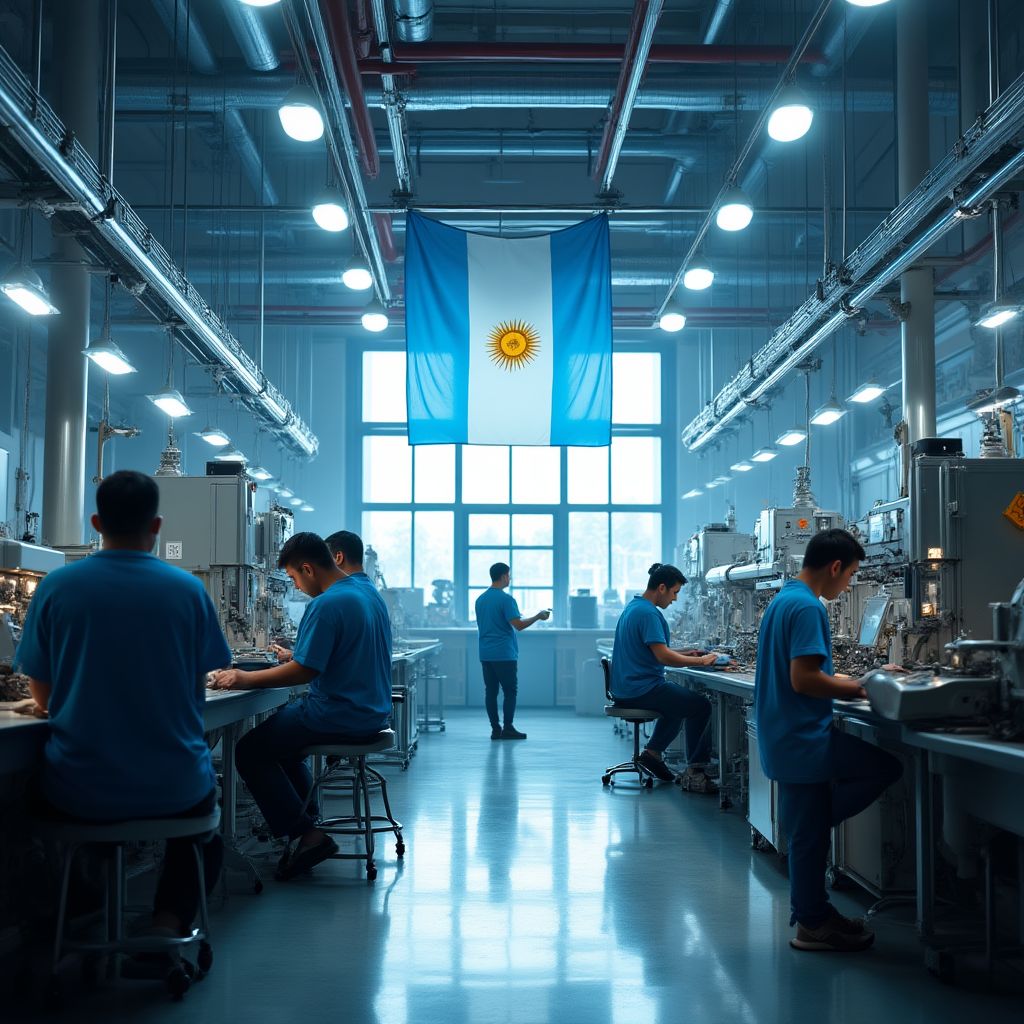 Fábrica manufacturera argentina con trabajadores