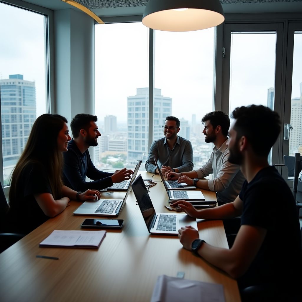 Equipo de trabajo de una PyME tecnológica en Buenos Aires